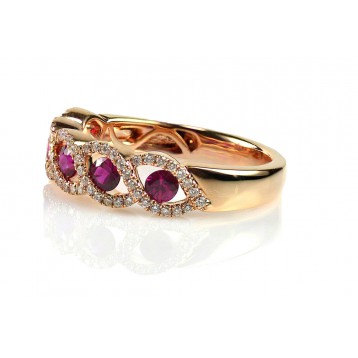 0.91 Cts. 18K Rose Gold 5 Red Rubies Ring